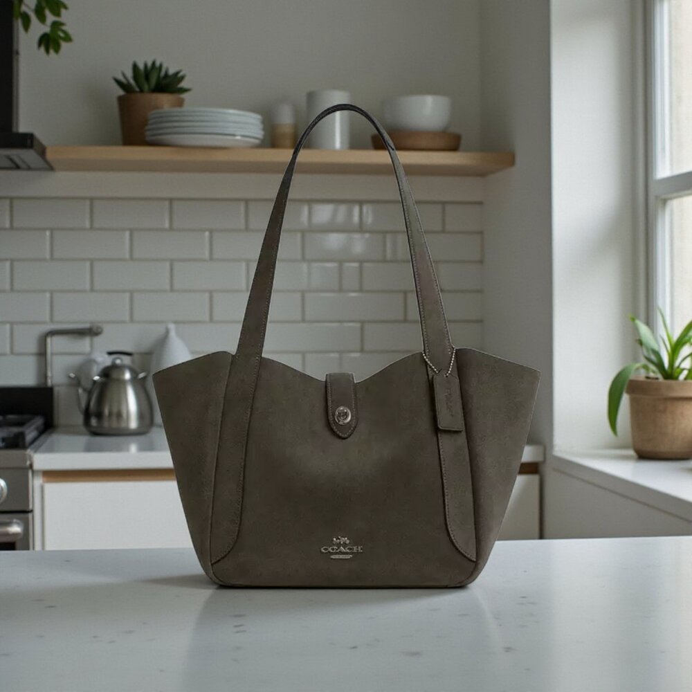 Coach Army Green Suede Hadley Turnlock Tote